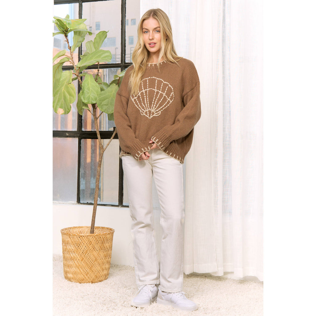 MY LOVELY SHELL CASUAL PULLOVER SWEATER