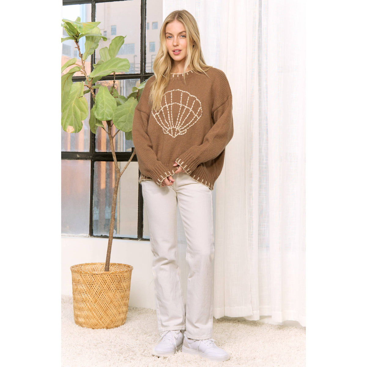 MY LOVELY SHELL CASUAL PULLOVER SWEATER