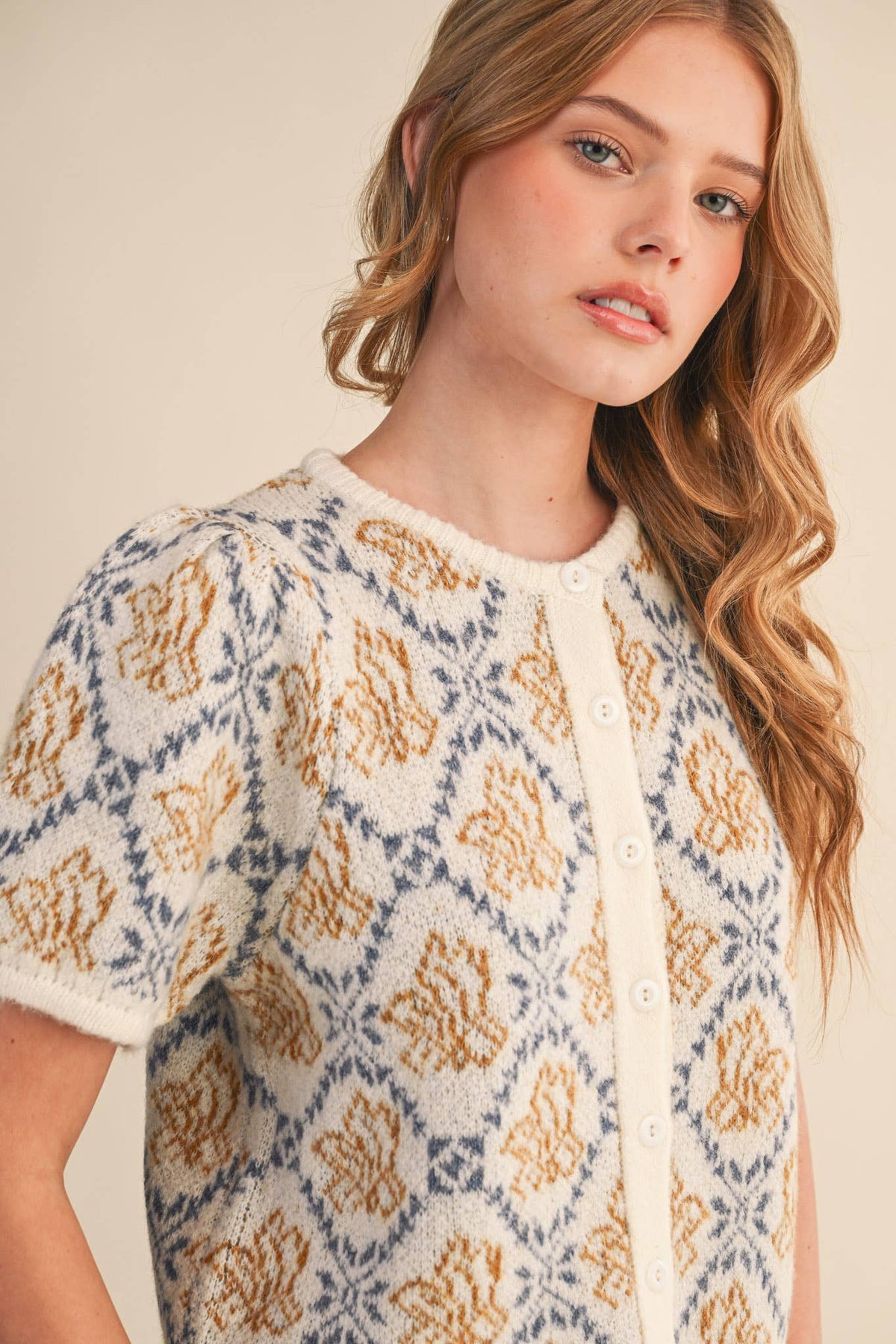 FLORAL SHORT SLEEVE SWEATER CARDIGAN MSW11258