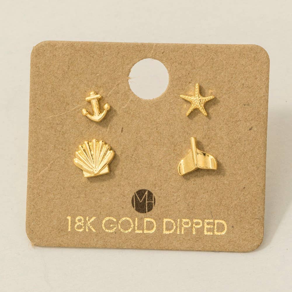 Gold Dipped Mini Sea Life Stud Earrings Set