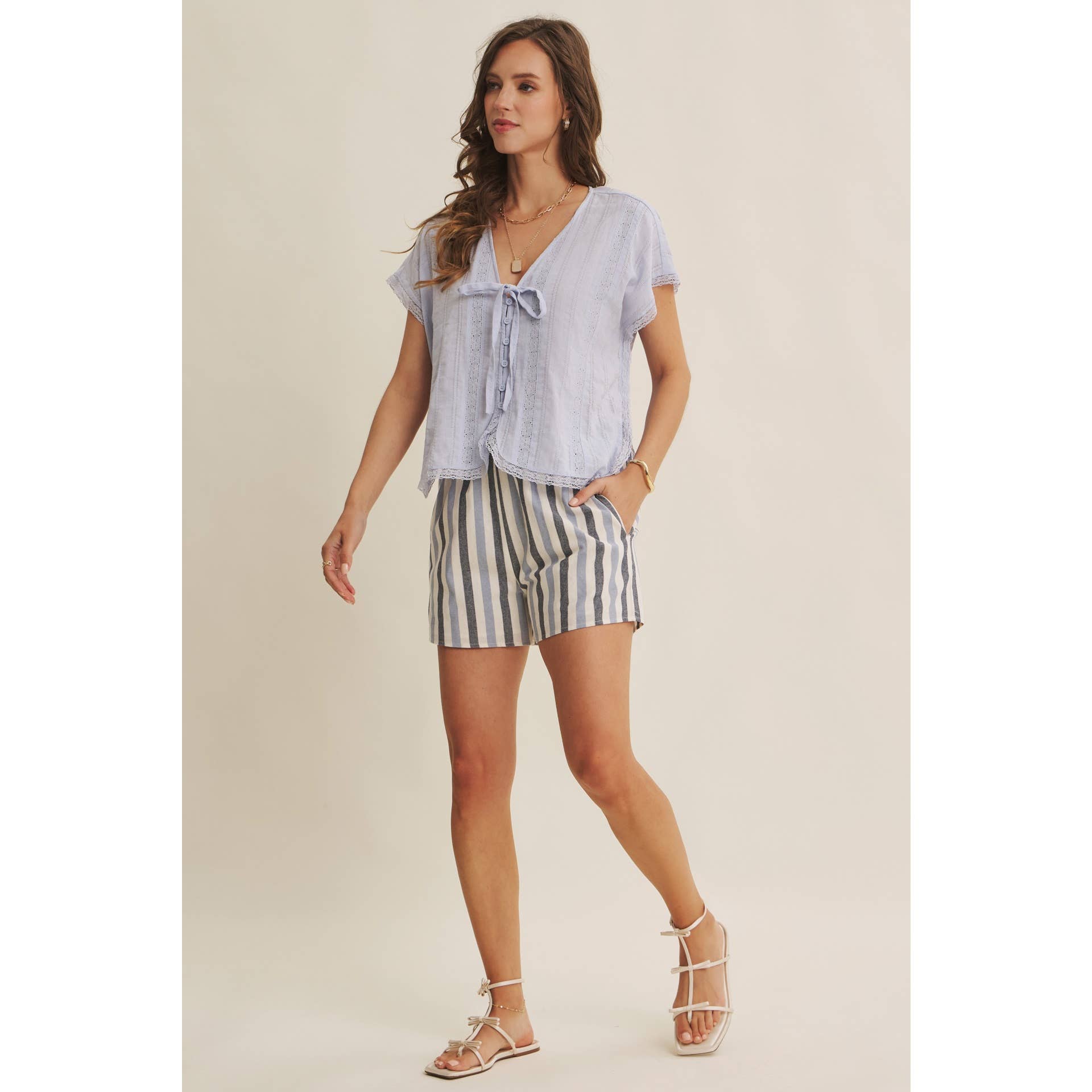 LACE WANDERLUST RELAXED BUTTON-DOWN BLOUSE WITH DOLMAN SLVS