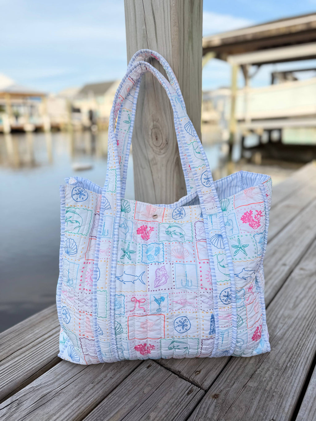Coastal Chic Quilted Tote Bags