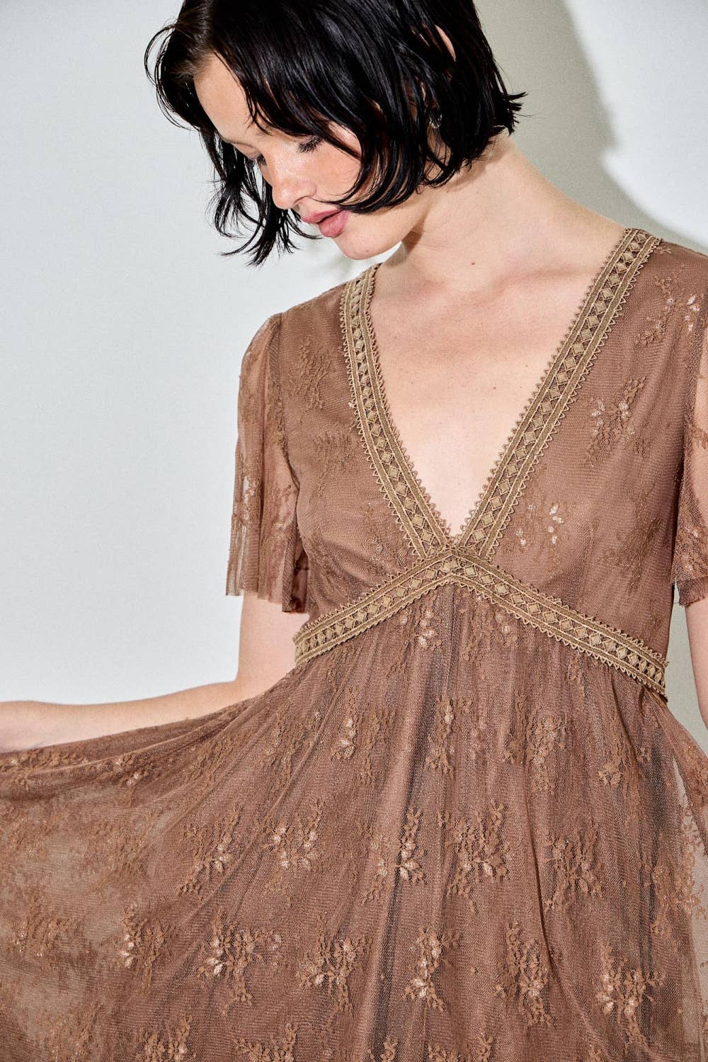 EMBELLISHED LACE HEM DRESS