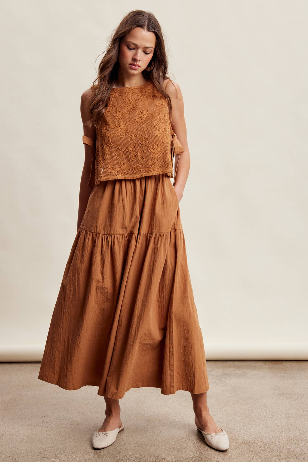 Embroidered Lace Vest & Sleeveless Midi Dress Set LD1651