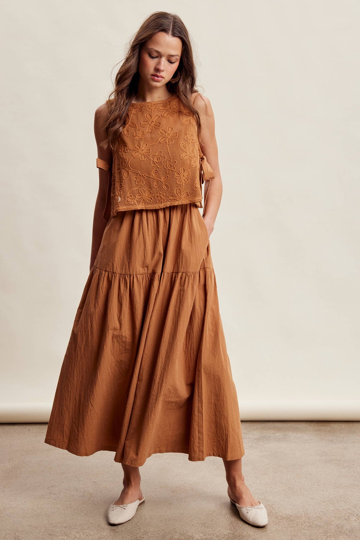 Embroidered Lace Vest & Sleeveless Midi Dress Set LD1651