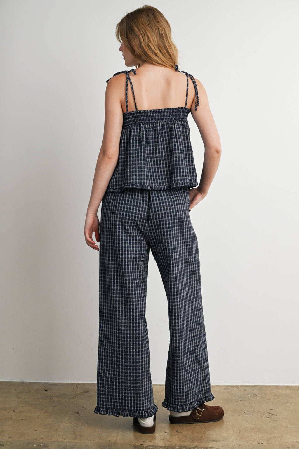 Plaid Tie Shoulder Tank Top-BMT8424