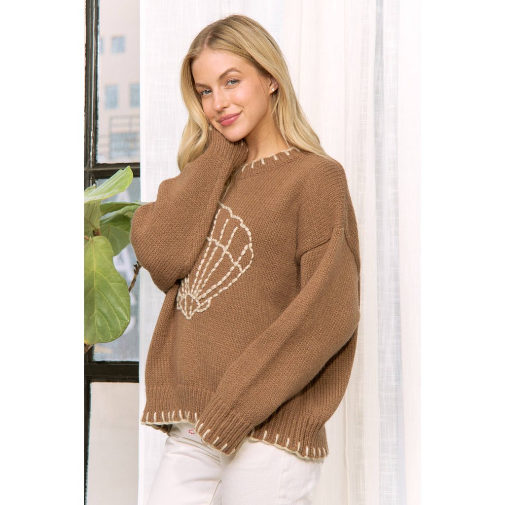 MY LOVELY SHELL CASUAL PULLOVER SWEATER