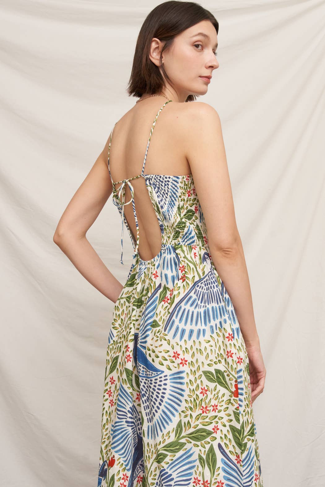 Printed Halter Neck Smocked Maxi Dress