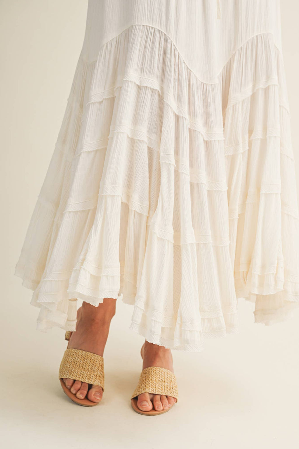 Cascading Tiers Lace Trim Maxi Skirt