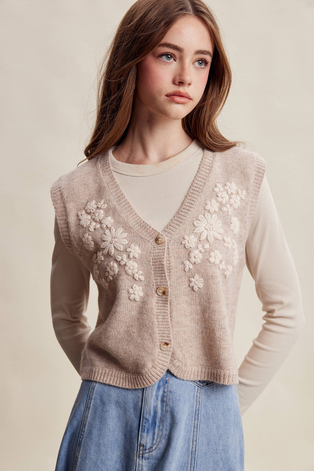 Floral Embroidered Knit Vest LSW1110