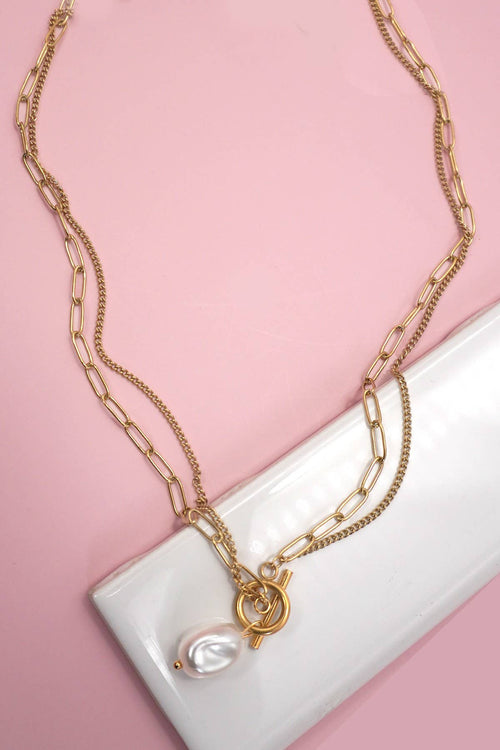 18K STAINLESS STEEL TARNISH FREE PEARL NECKLACE | 40NK9517