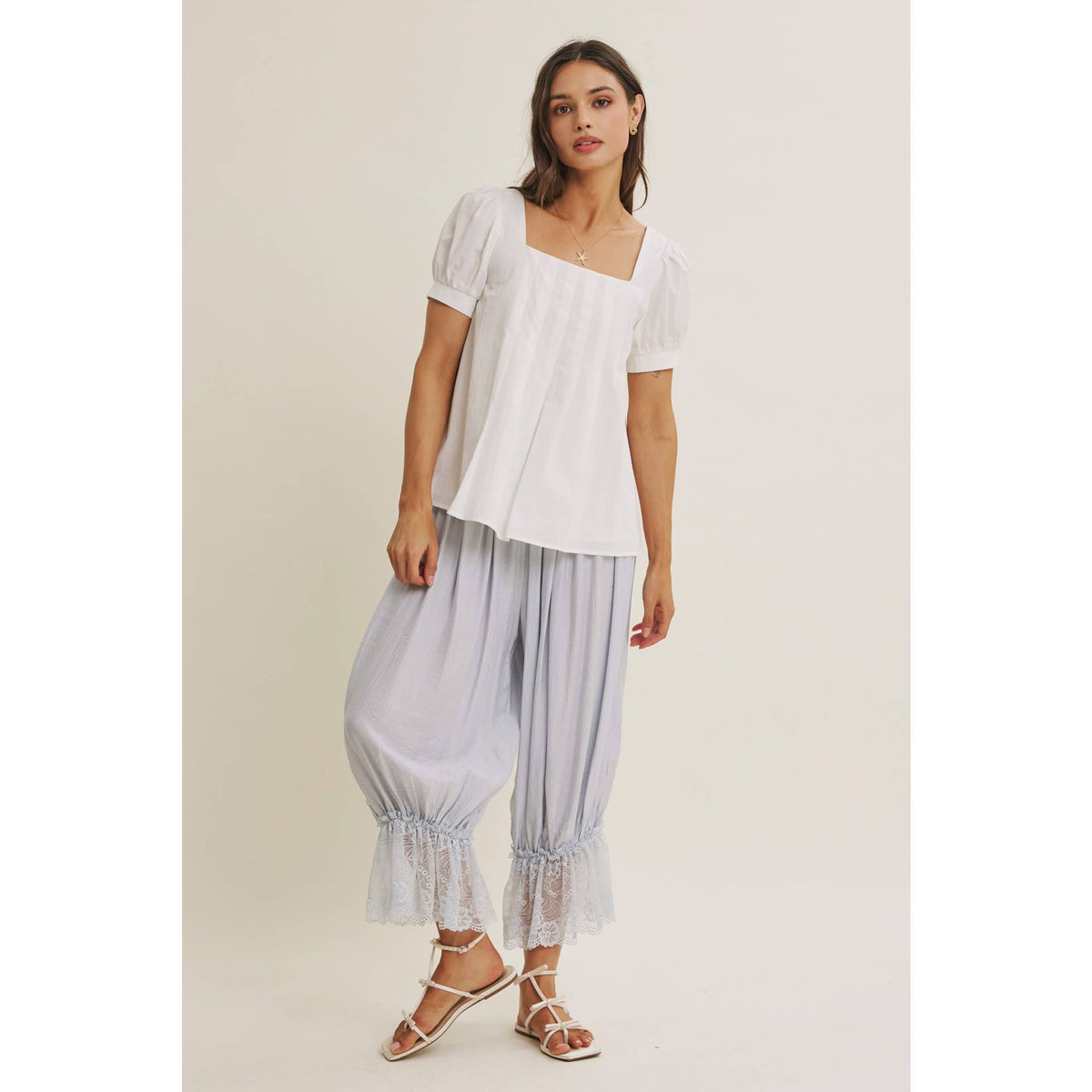 COTTAGE GARDEN CRINKLED LACE HEM LIGHTWEIGHT BLOOMPER PANTS