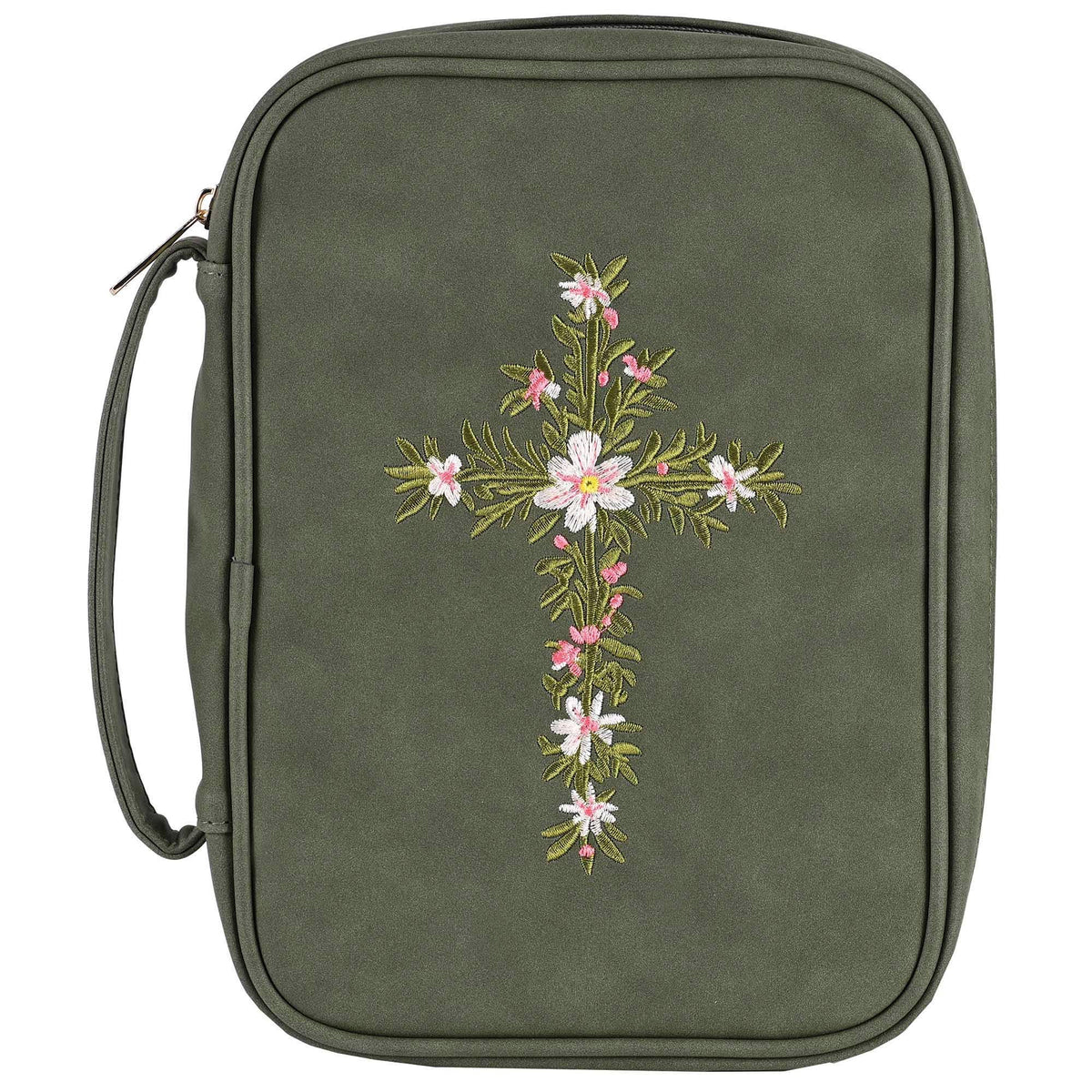 White Dove Bible Case Embroidered Cross Green XLarge