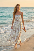 Fit and flare maxi dress made with seashell-print fabric