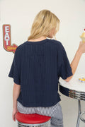 RIBBED SHORT SLEEVE BACK STAR PATCH BOXY KNIT TOP