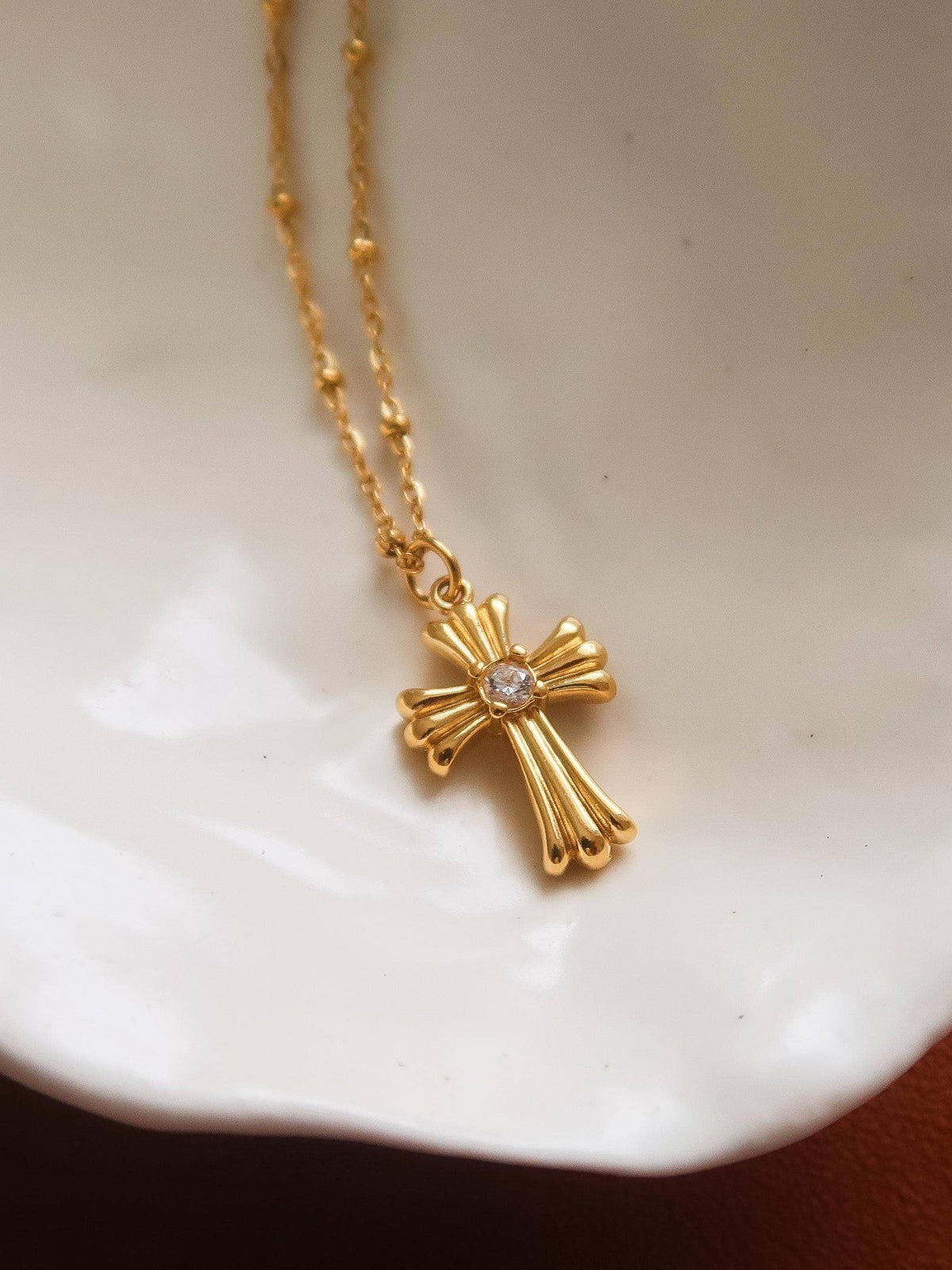 Lourdes 18K Gold Non-Tarnish CZ Cross Necklace