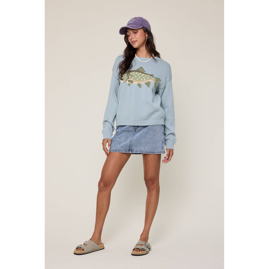 'FISH' GRAPHIC COASTAL CREWNECK SWEATER / WL25-12103