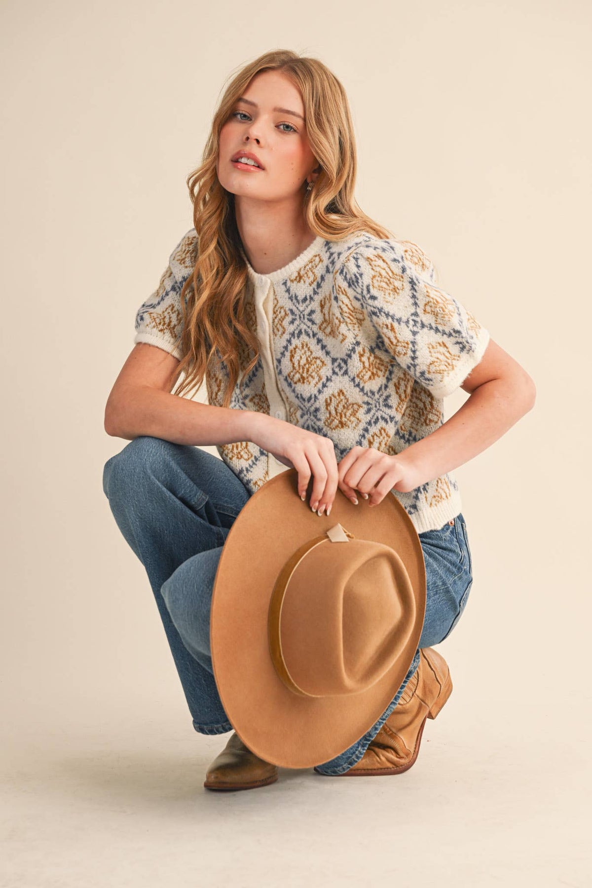 FLORAL SHORT SLEEVE SWEATER CARDIGAN MSW11258
