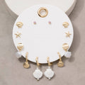 Gold Seashell Starfish Charm Earring Set