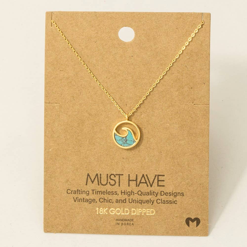 Round Wave Coin Pendant Necklace