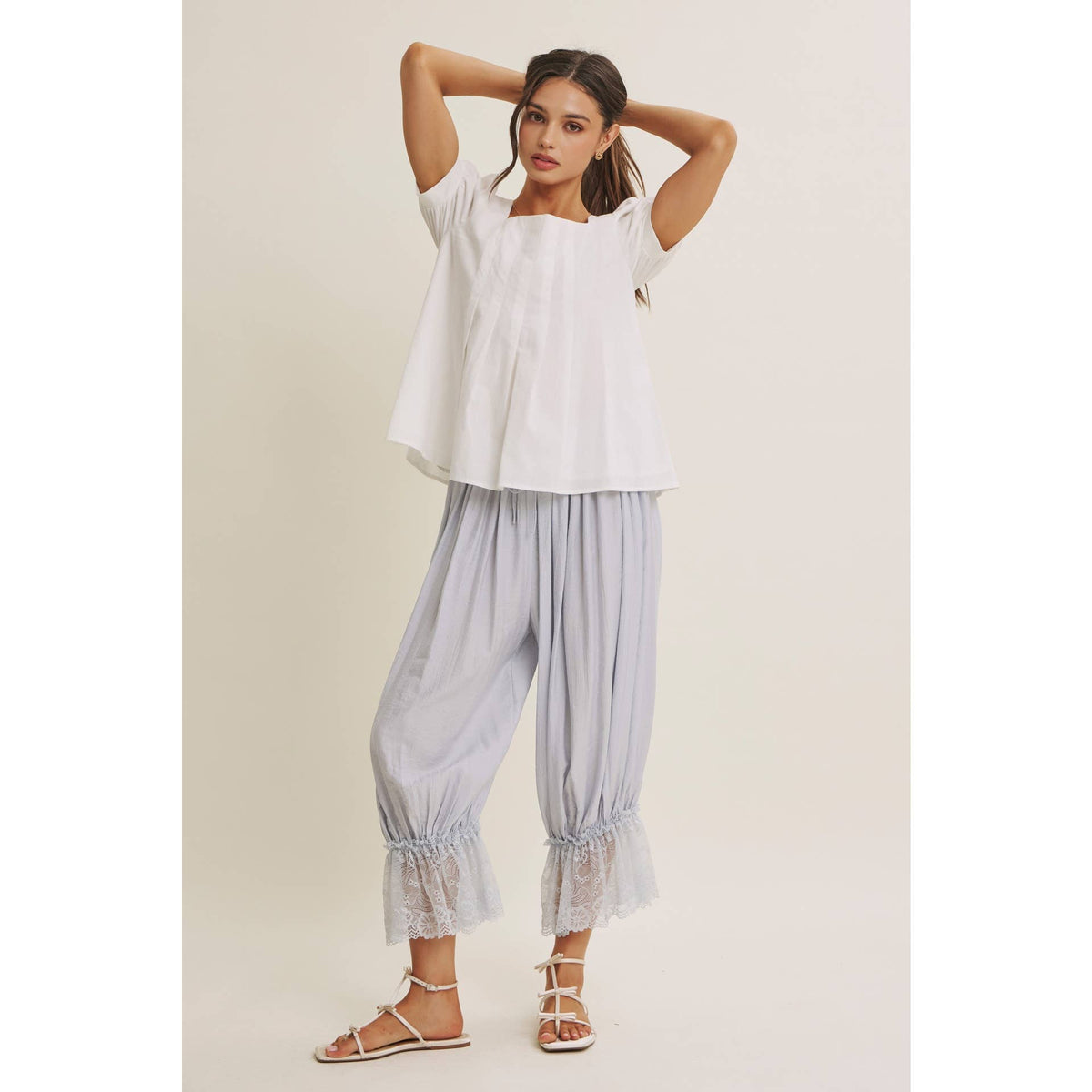 COTTAGE GARDEN CRINKLED LACE HEM LIGHTWEIGHT BLOOMPER PANTS