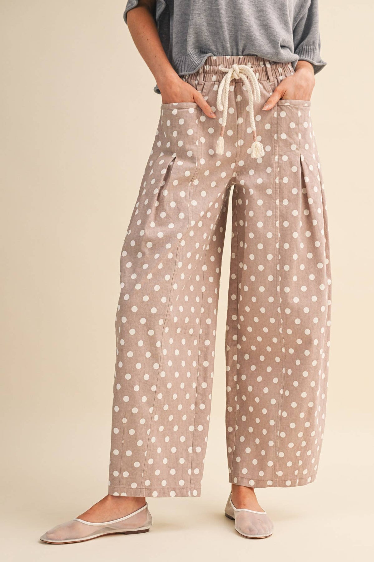 POLKA DOT PLEATED BARREL PANTS MP5098