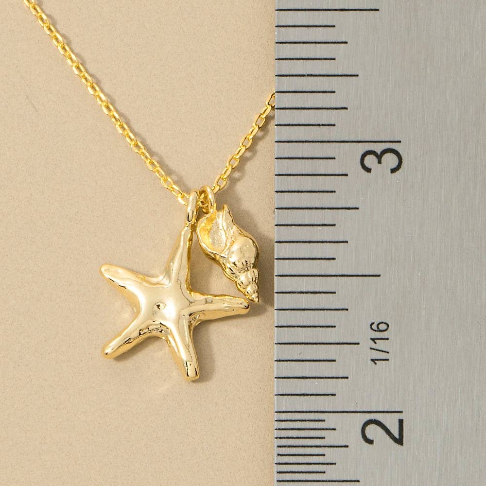 18K Gold Starfish Shell Charm Pendant Necklace