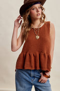 Lace Trim Side Tie Knit Peplum Top LSW1058