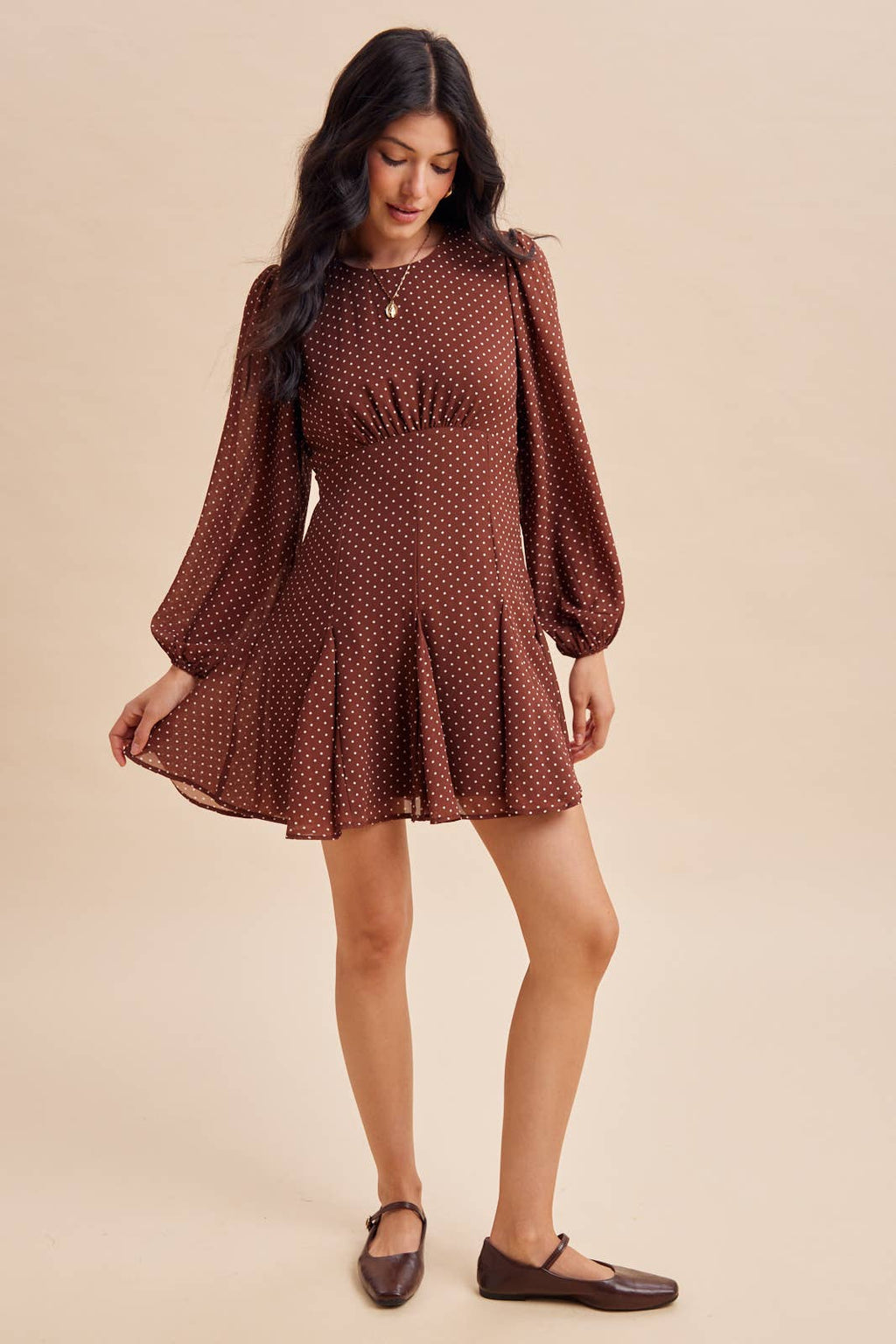 POLKA DOT FLARED MINI DRESS