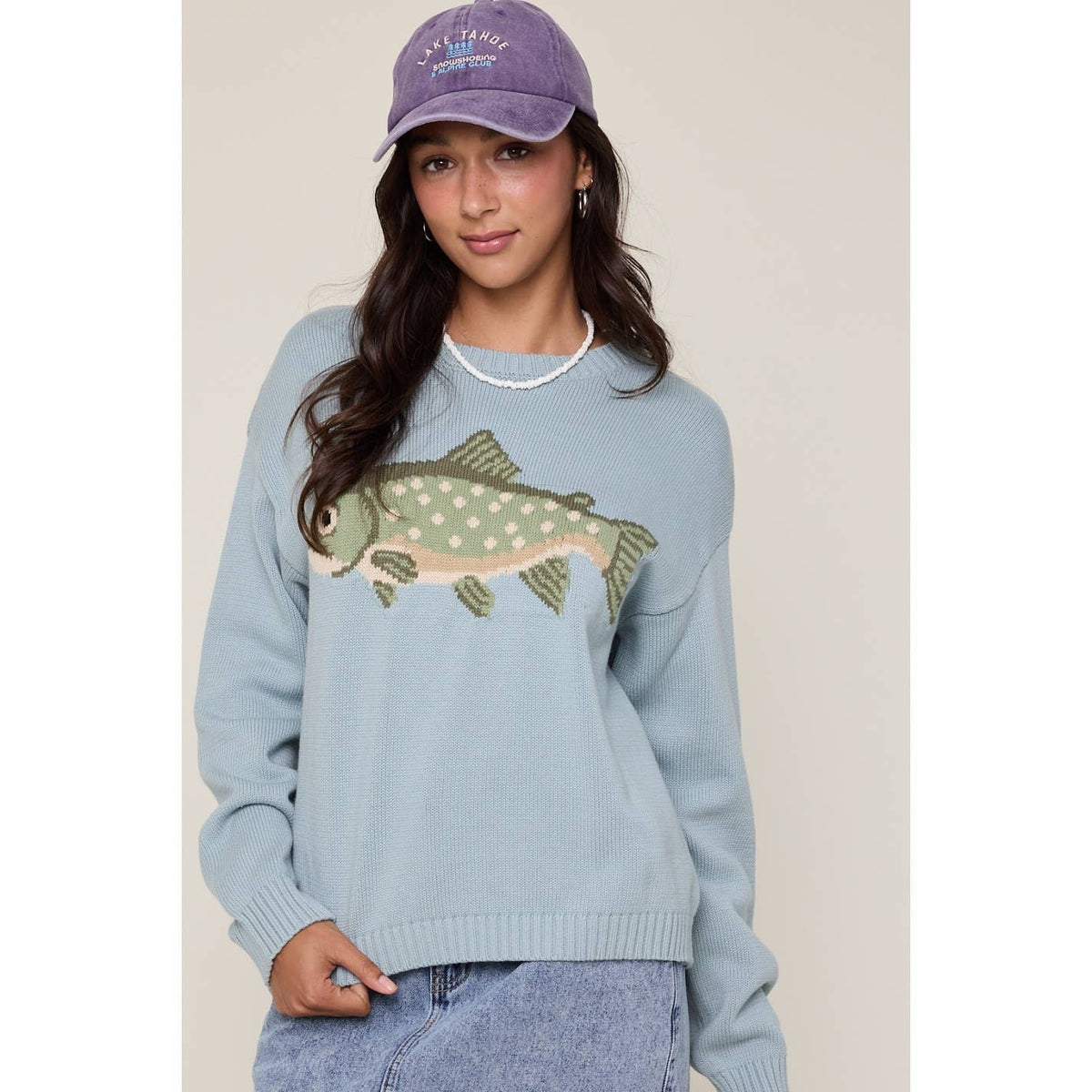 'FISH' GRAPHIC COASTAL CREWNECK SWEATER / WL25-12103