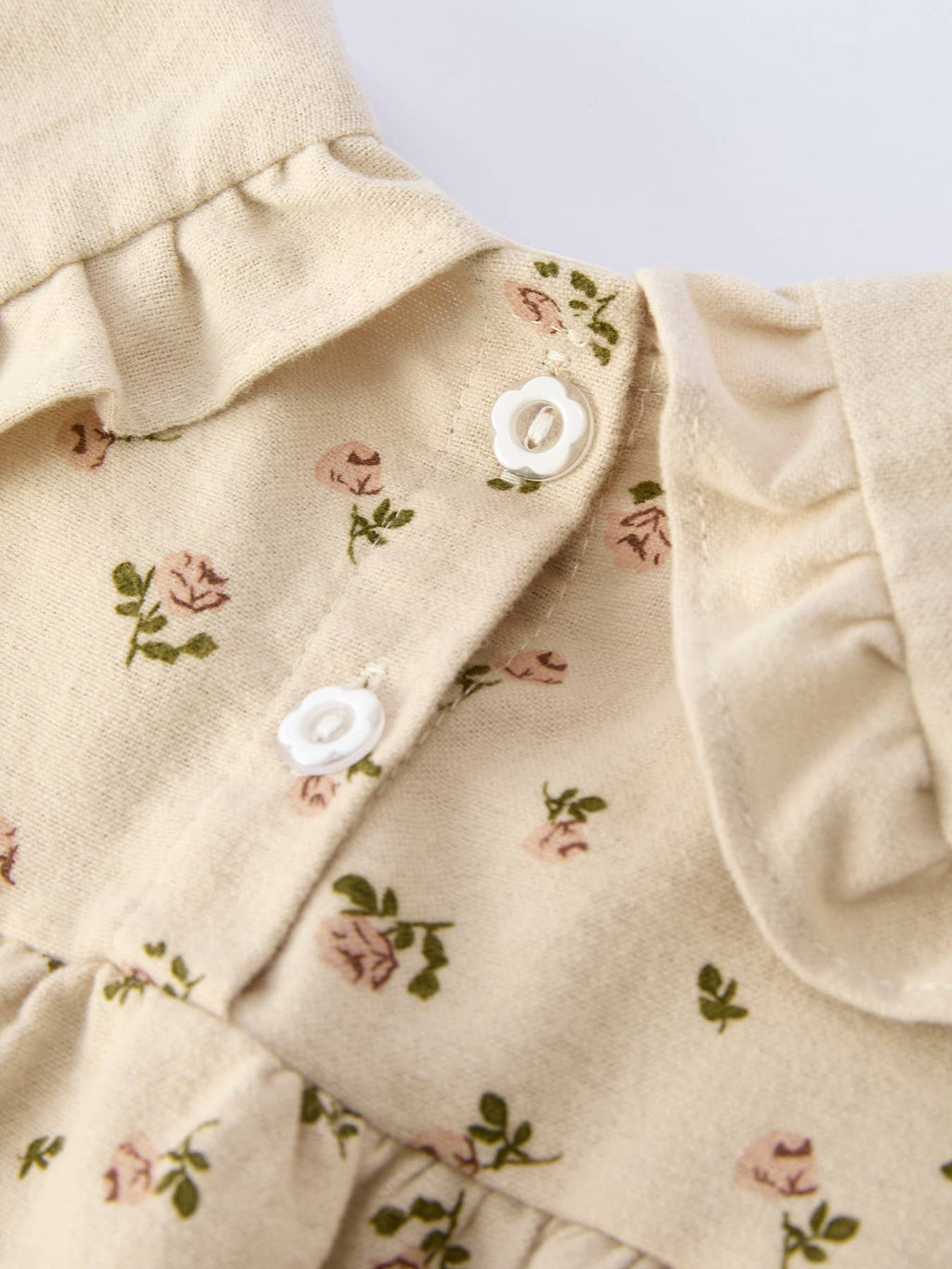 Baby Girl Long Sleeve Apricot Floral Romper with Heart Collar