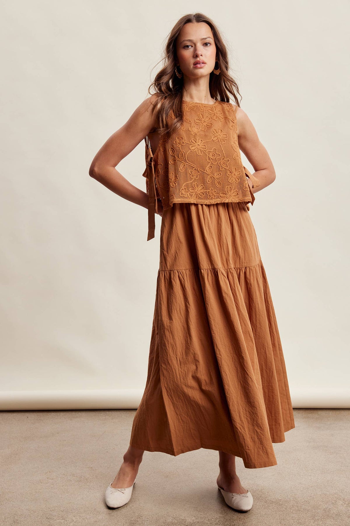 Embroidered Lace Vest & Sleeveless Midi Dress Set LD1651