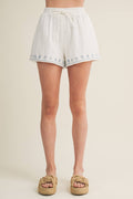 Embroidered Seaside Motif Gauze Shorts