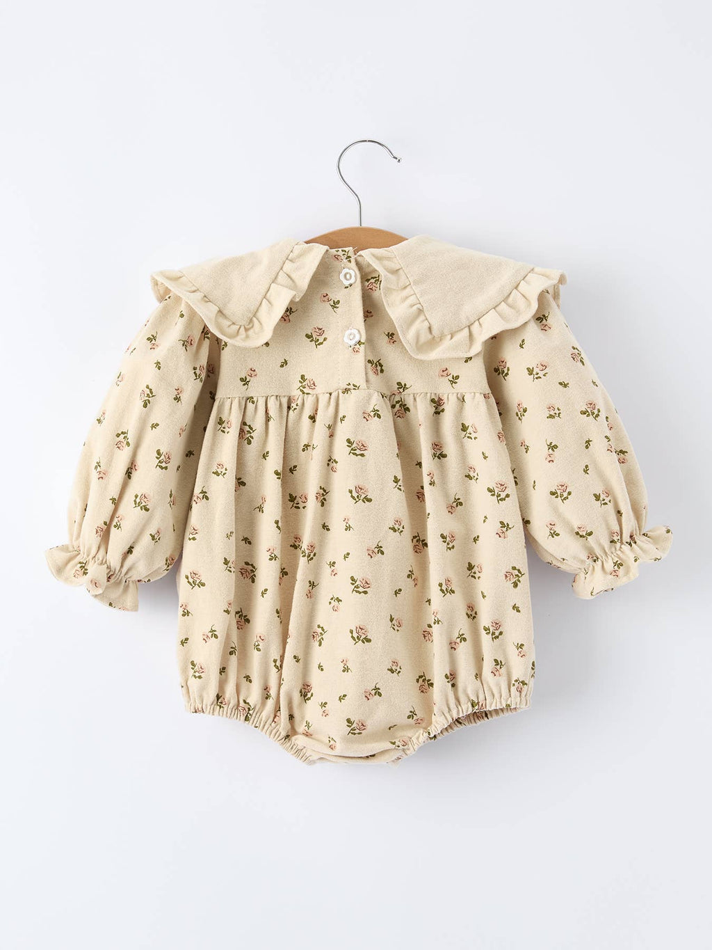 Baby Girl Long Sleeve Apricot Floral Romper with Heart Collar