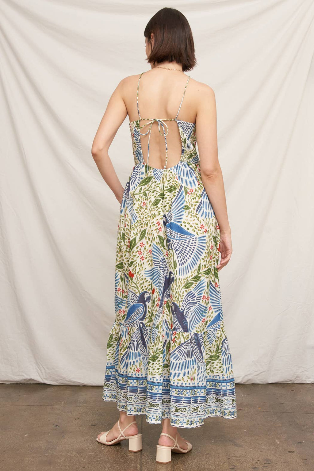 Printed Halter Neck Smocked Maxi Dress