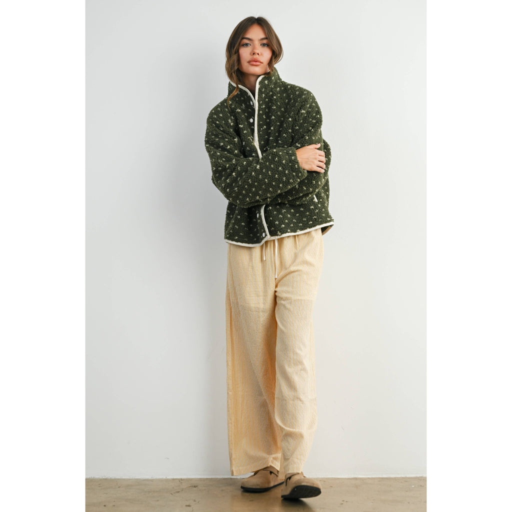 The Fern Dot Sherpa Fleece Snap Jacket-BMJ7831