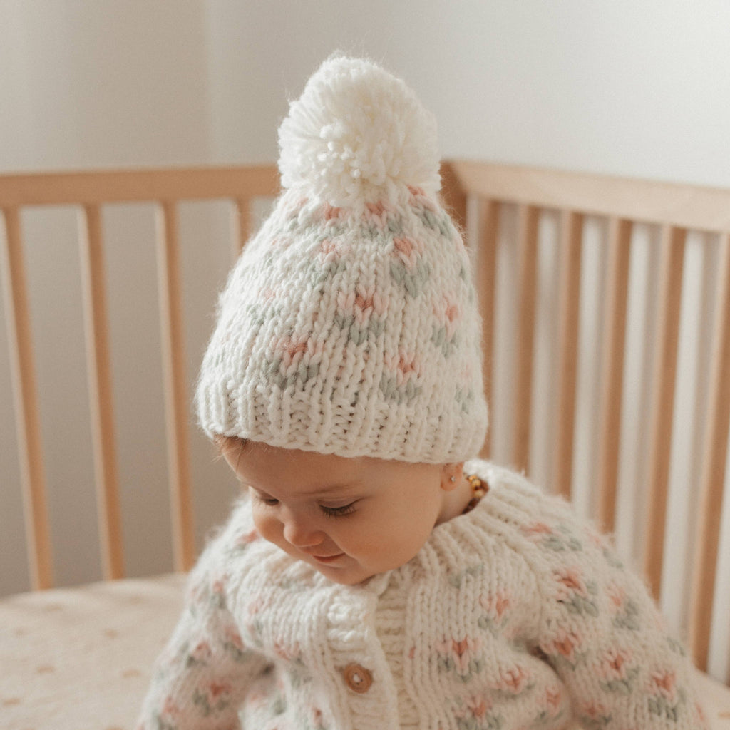 Bitty Blooms White Beanie Hat Baby & Kids