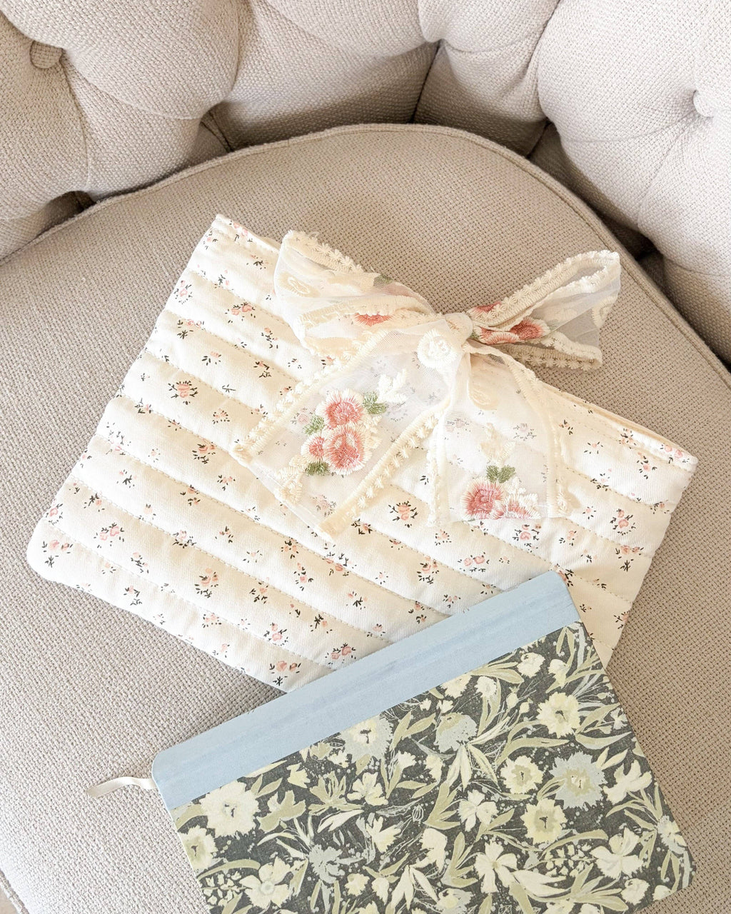 Large Pink Floral Book Sleeve with Lace Ribbon | Bible, Hardcover & Laptop Sleeve