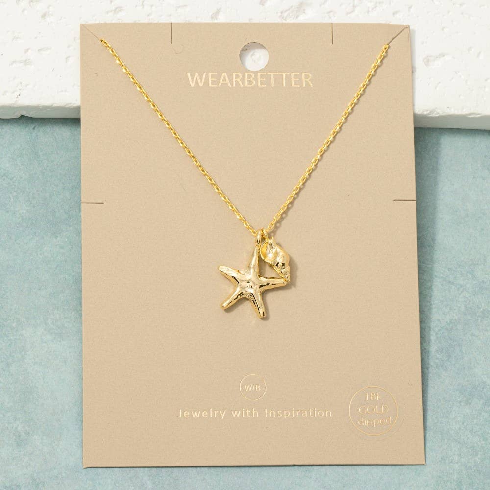 18K Gold Starfish Shell Charm Pendant Necklace