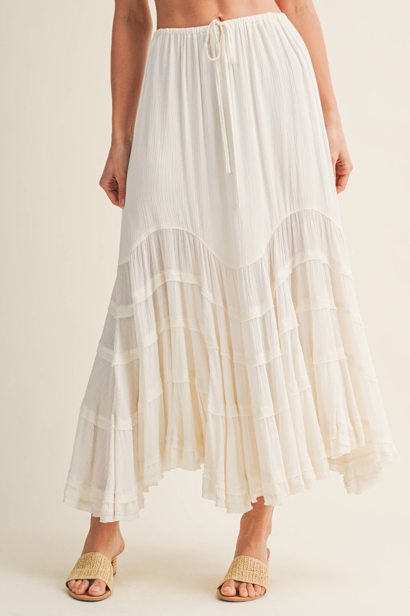 Cascading Tiers Lace Trim Maxi Skirt