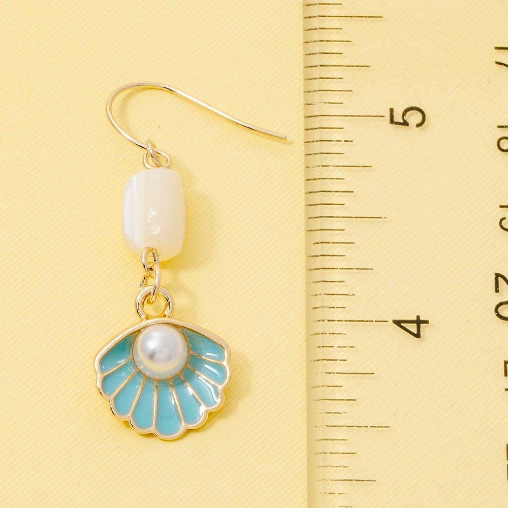 Enamel Seashell Pearl Drop Earrings