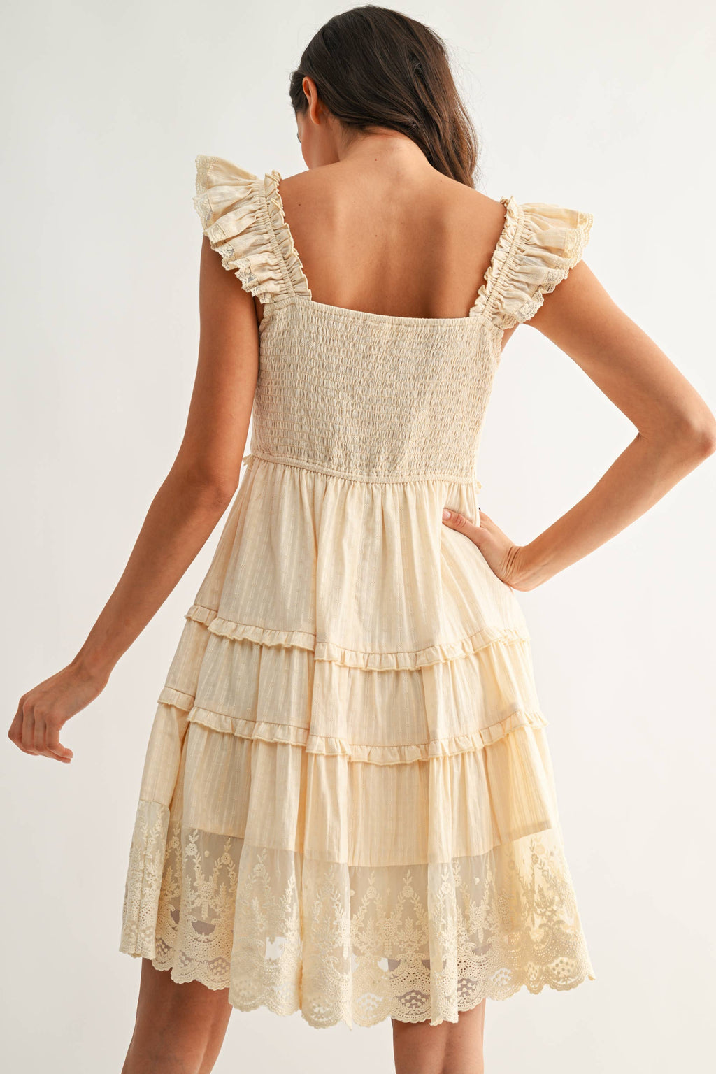 CED26915 Tiered Ruffle Lace Dress