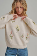 SCATTERED FLORAL EMBROIDERED SWEATER TOP_JLT00346-01